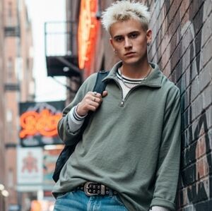 Vtg 90's Northern Elements Pale Sage Green 1/4 ZIP Sweatshirt SZ M